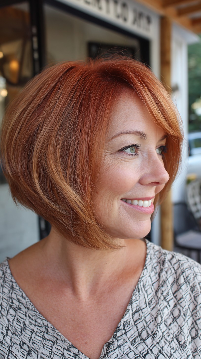 Coppery Rounded Forward-Weighted Bob with Feathered Side Fringe