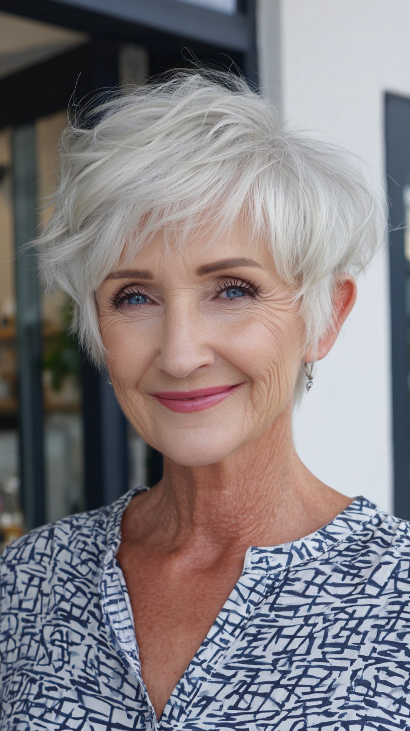 Feathered Silver Pixie Shag with Lifted Crown