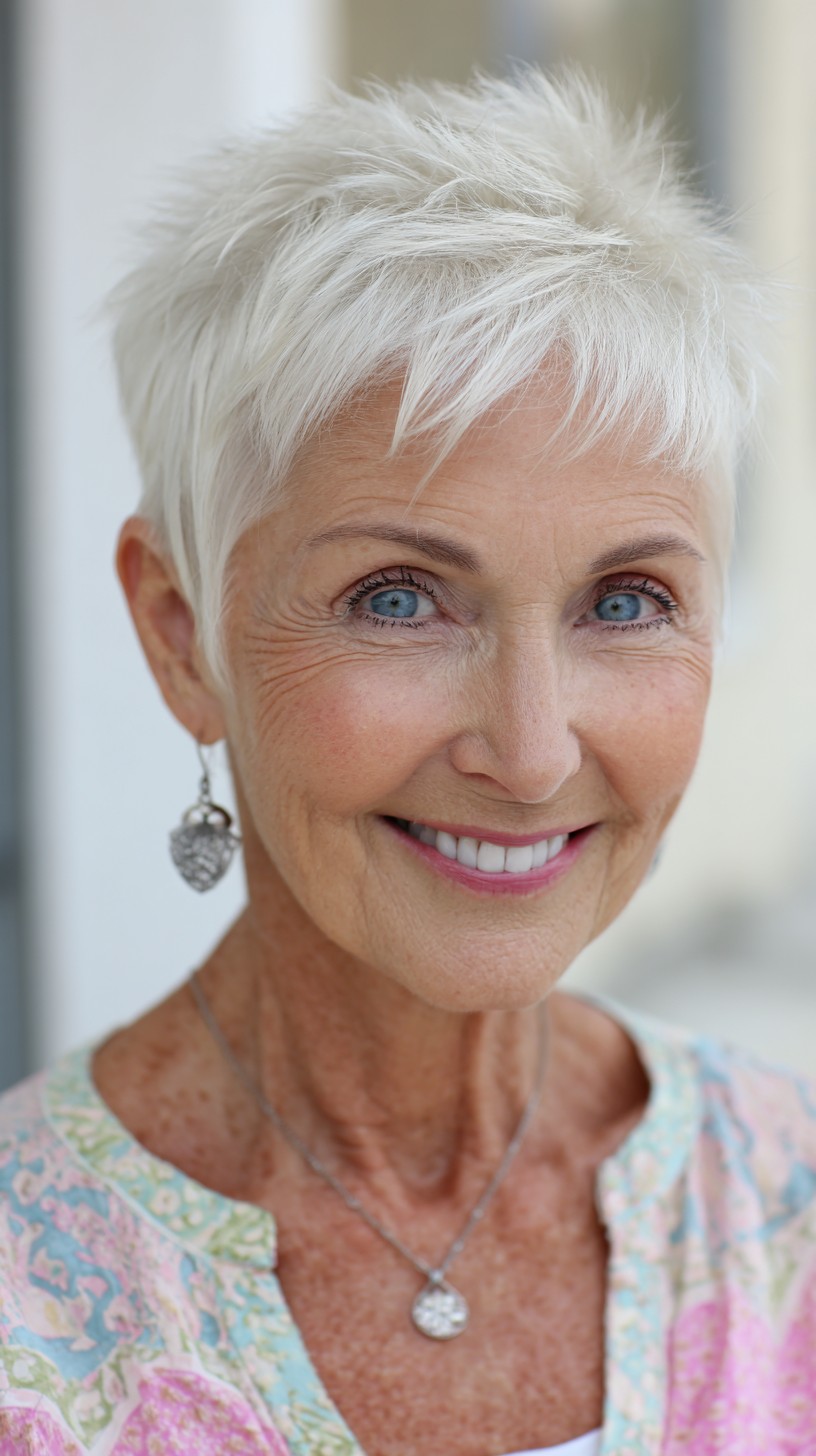 Icy Platinum Short Spiky Pixie with Tapered Nape