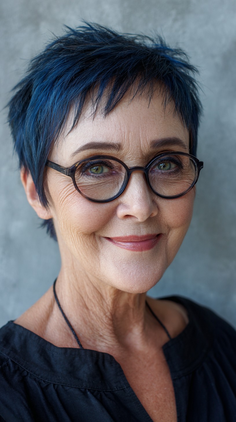 Indigo-Glazed Textured Pixie with Glasses-Friendly Temple Tucks
