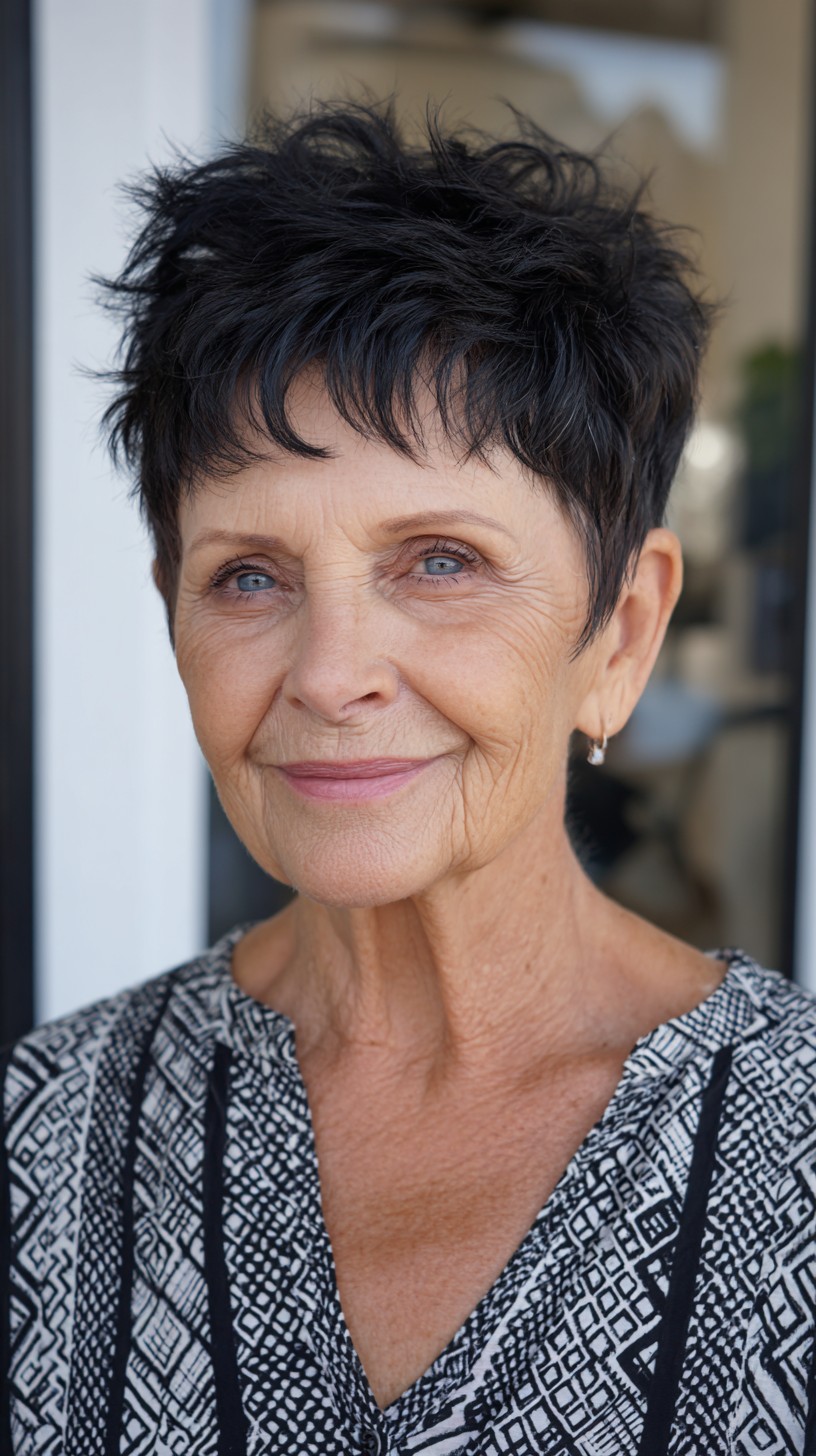 Jet-Black Choppy Pixie with Lifted Textured Crown