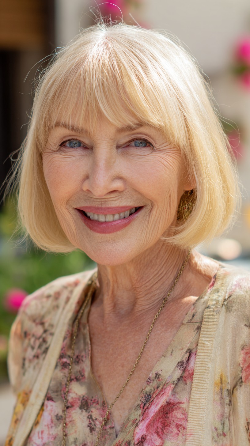 Light Platinum Rounded Jaw-Length Bob with Airy Micro Curtain