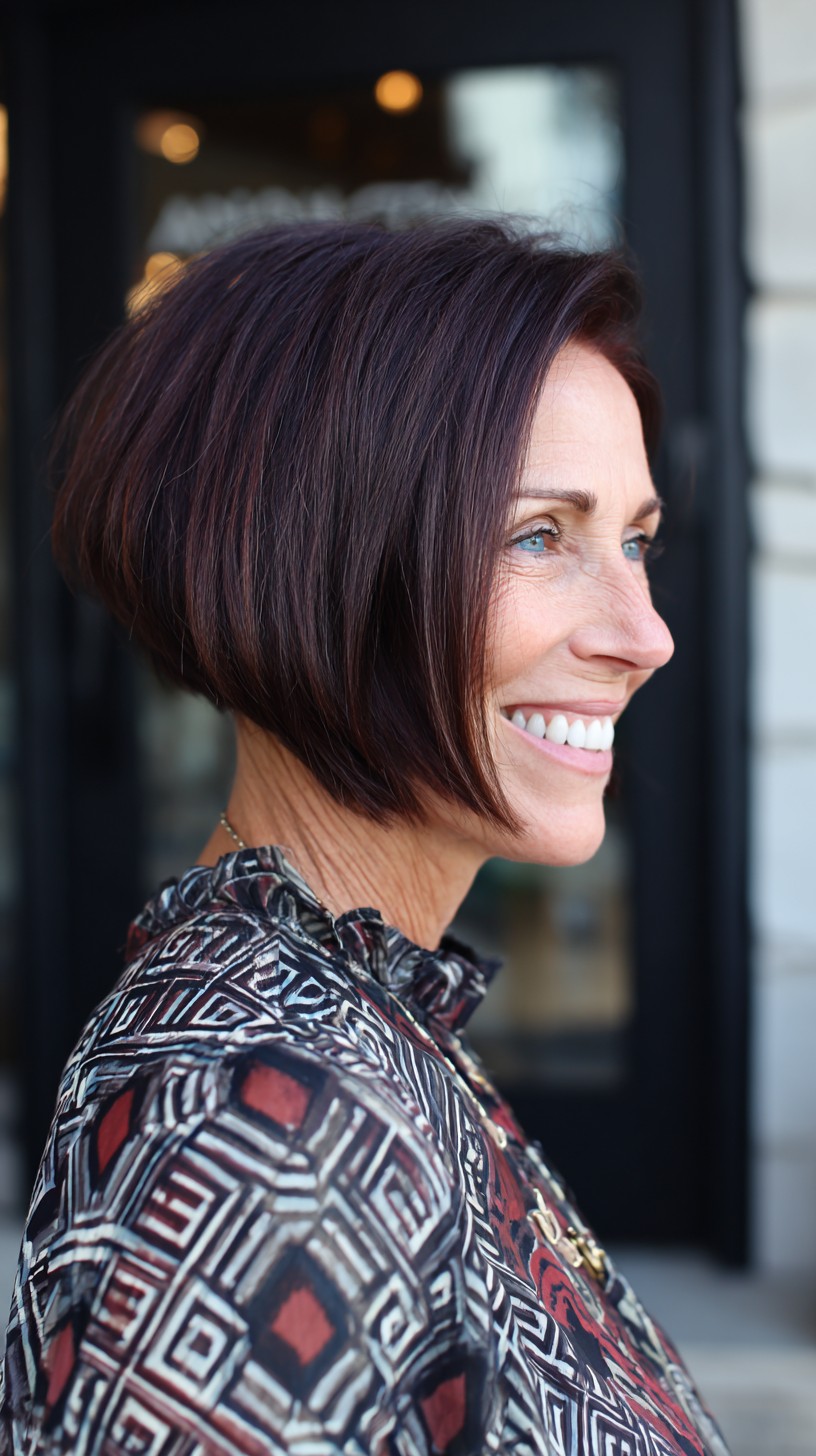 Plum Mahogany Angled Chin-Length Bob with Soft Understack