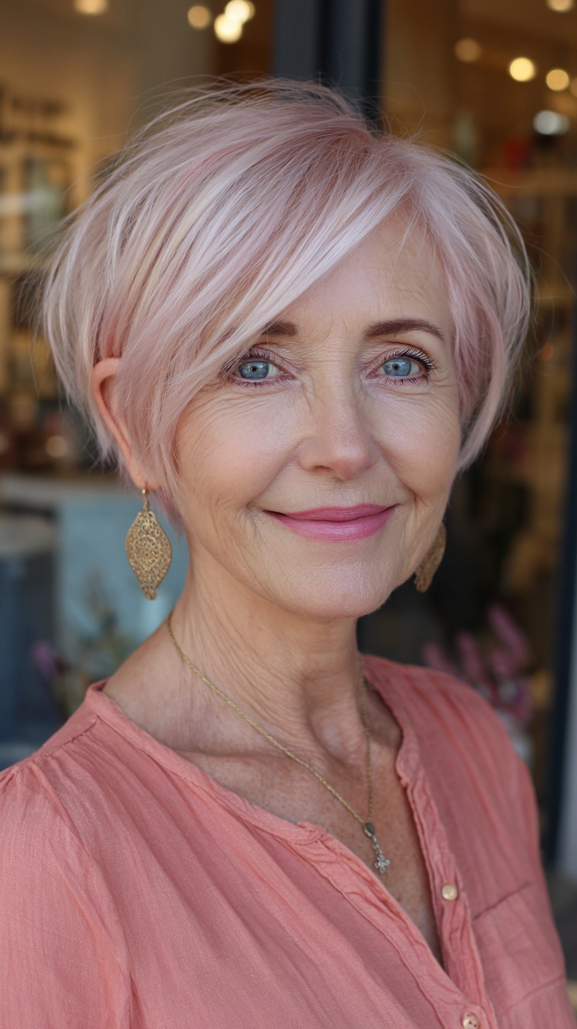 Rose-Silver Layered Pixie with Long Side Sweep