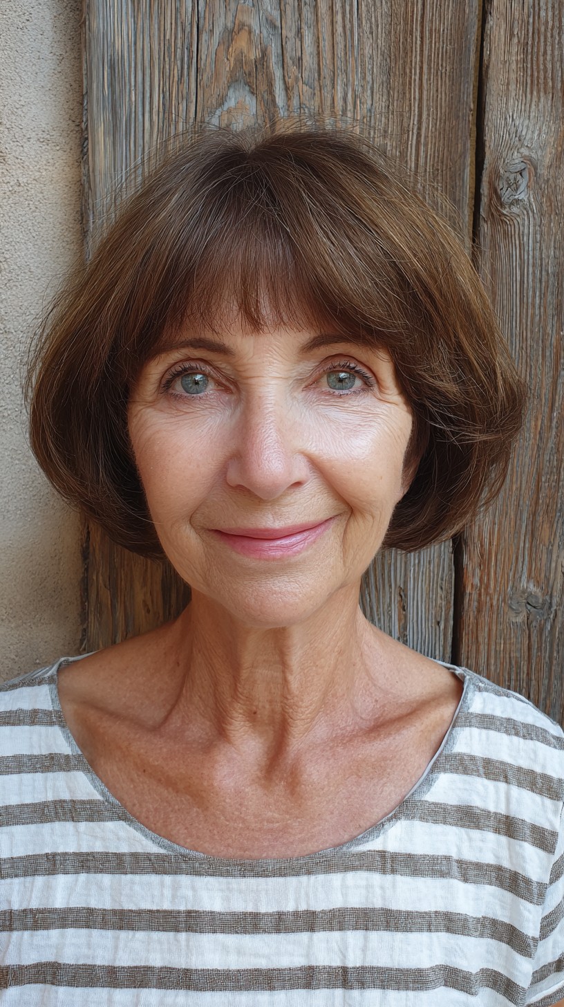 Rounded Jaw-Length Bob with Short Curtain Bangs and Root Shadow