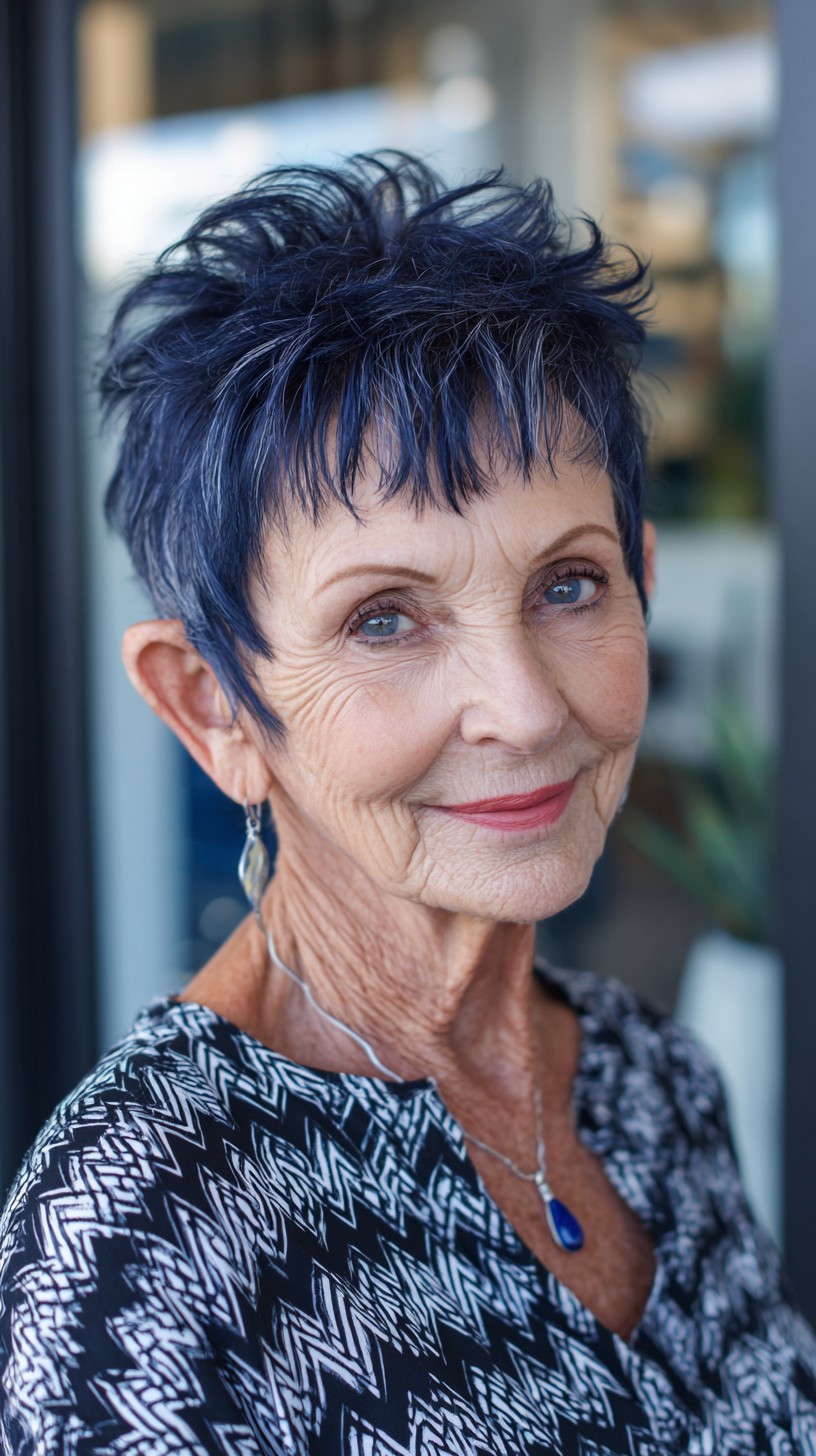 Short Choppy Navy Pixie with Wispy Micro Fringe