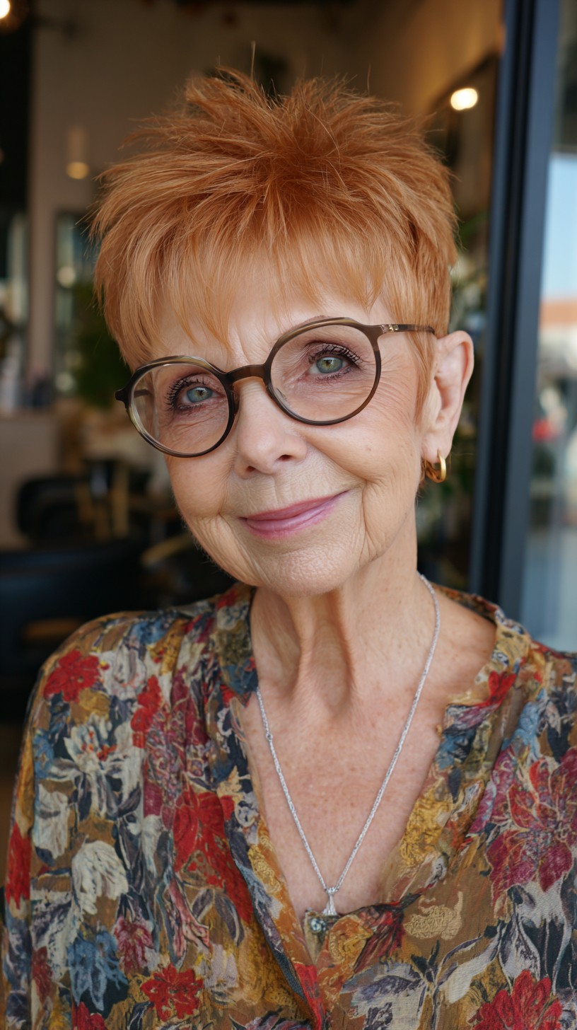 Short Copper Textured Pixie with Lifted Crown