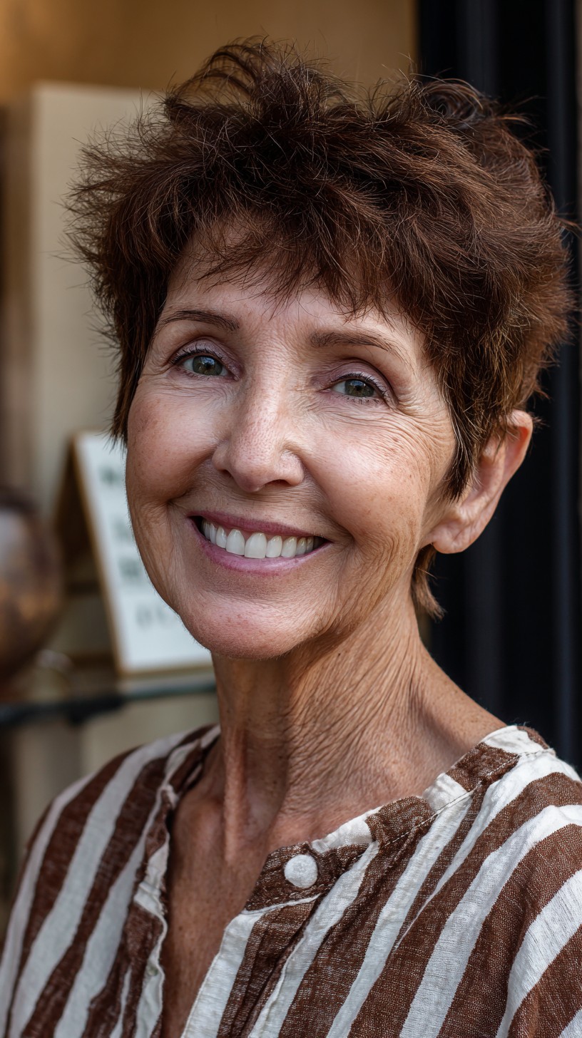 Short Textured Pixie Shag with Feathered Micro-Fringe and Tapered Nape