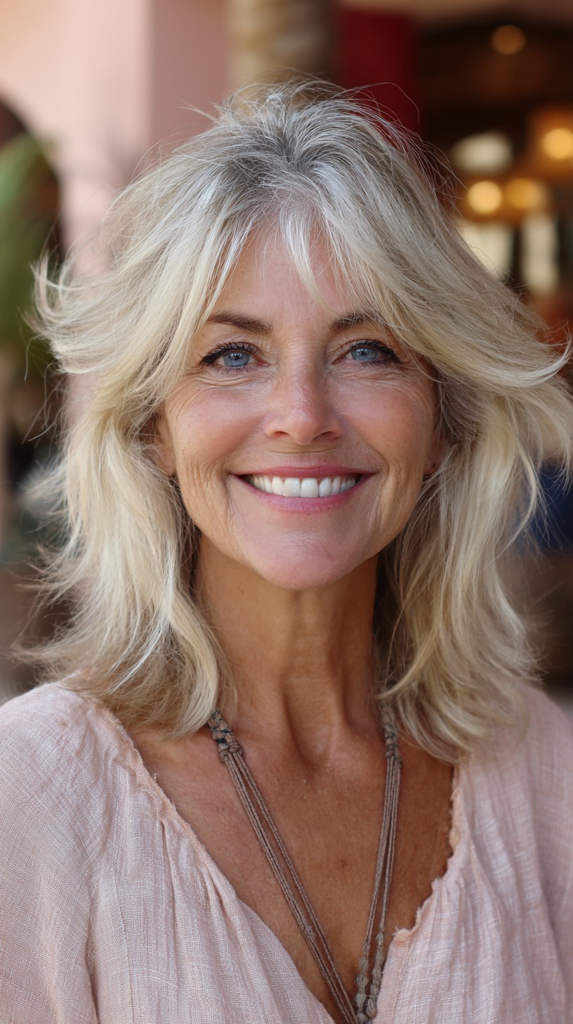 Silver Feathered Shag with Crown Lift and Curtain Fringe