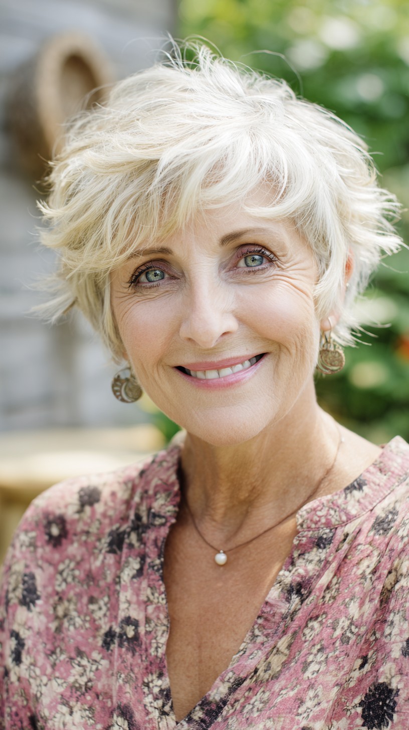 Silver Textured Pixie with Lifted Crown and Side-Swept Fringe