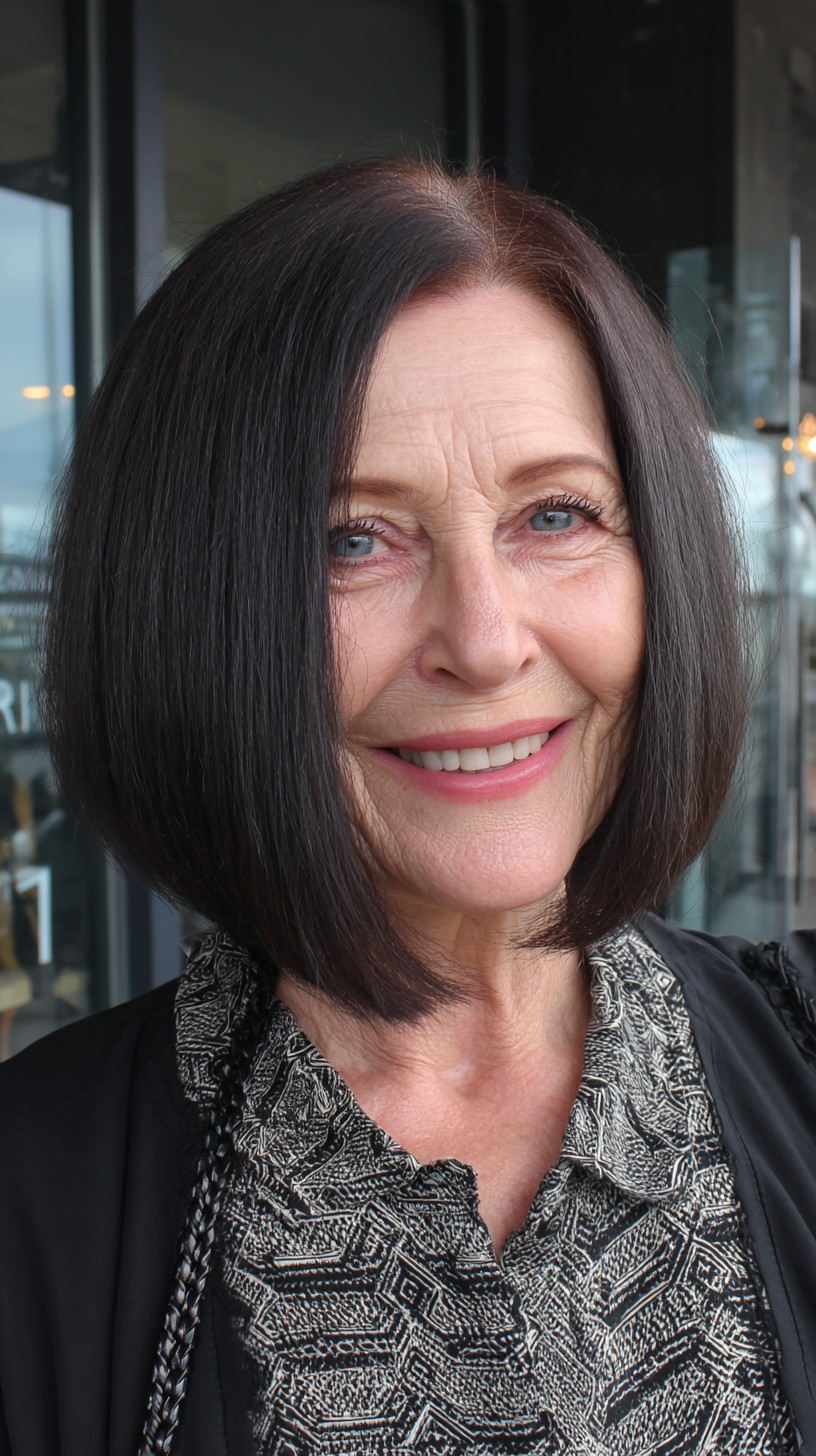 Sleek Angled Long Bob with Subtle Root Regrowth