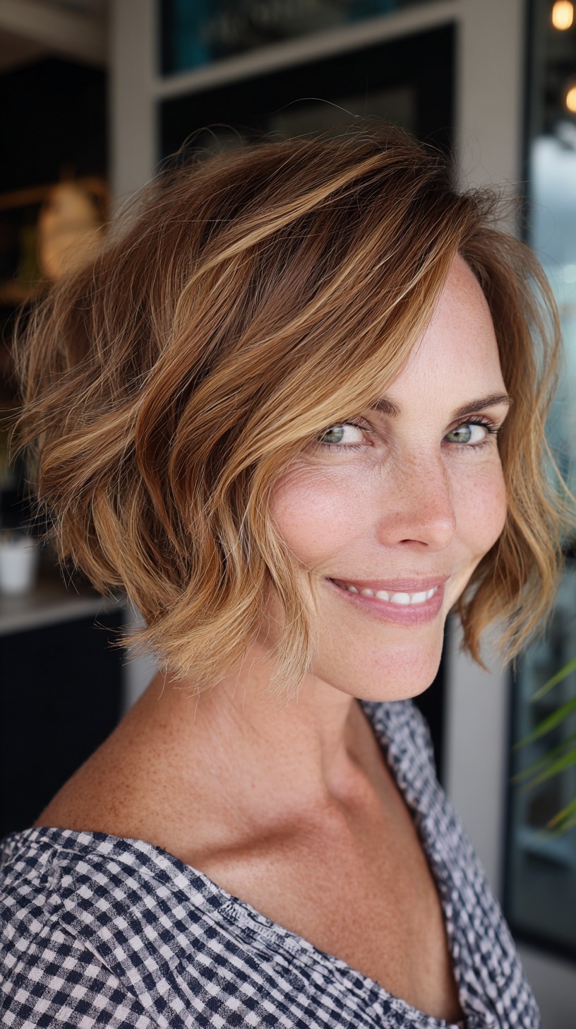 Soft Angled Chin-Length Bob with Face-Framing Babylights