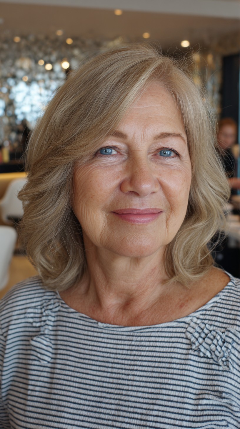 Soft Ash-Blonde Layered Shag with Side-Swept Curtain