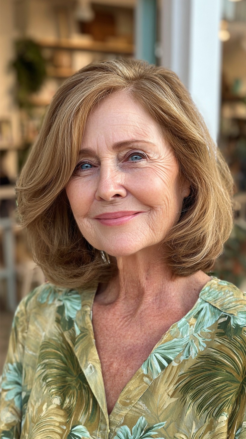 Soft Beveled Shoulder-Length Lob with Side-Swept Interior Graduation