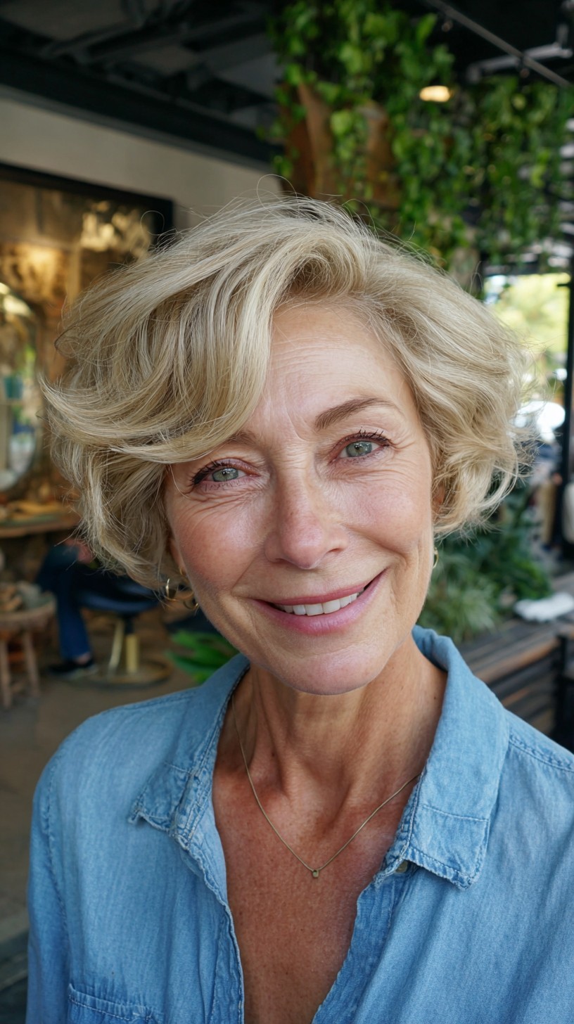 Soft Blonde Textured Pixie-Bob with Side-Swept Wave