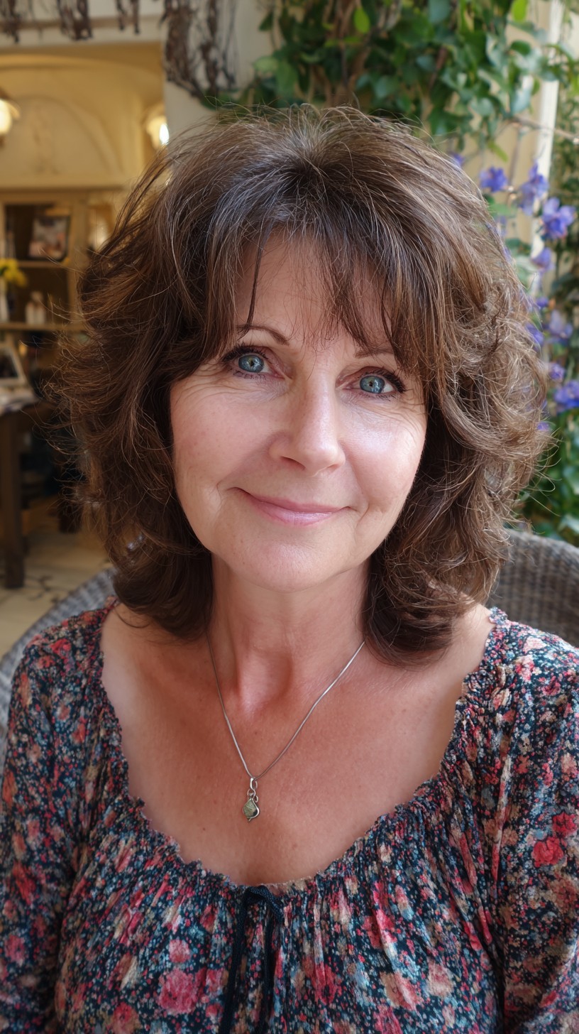 Soft Brushed Brown Layered Shag with Lifted Crown and Wispy Fringe