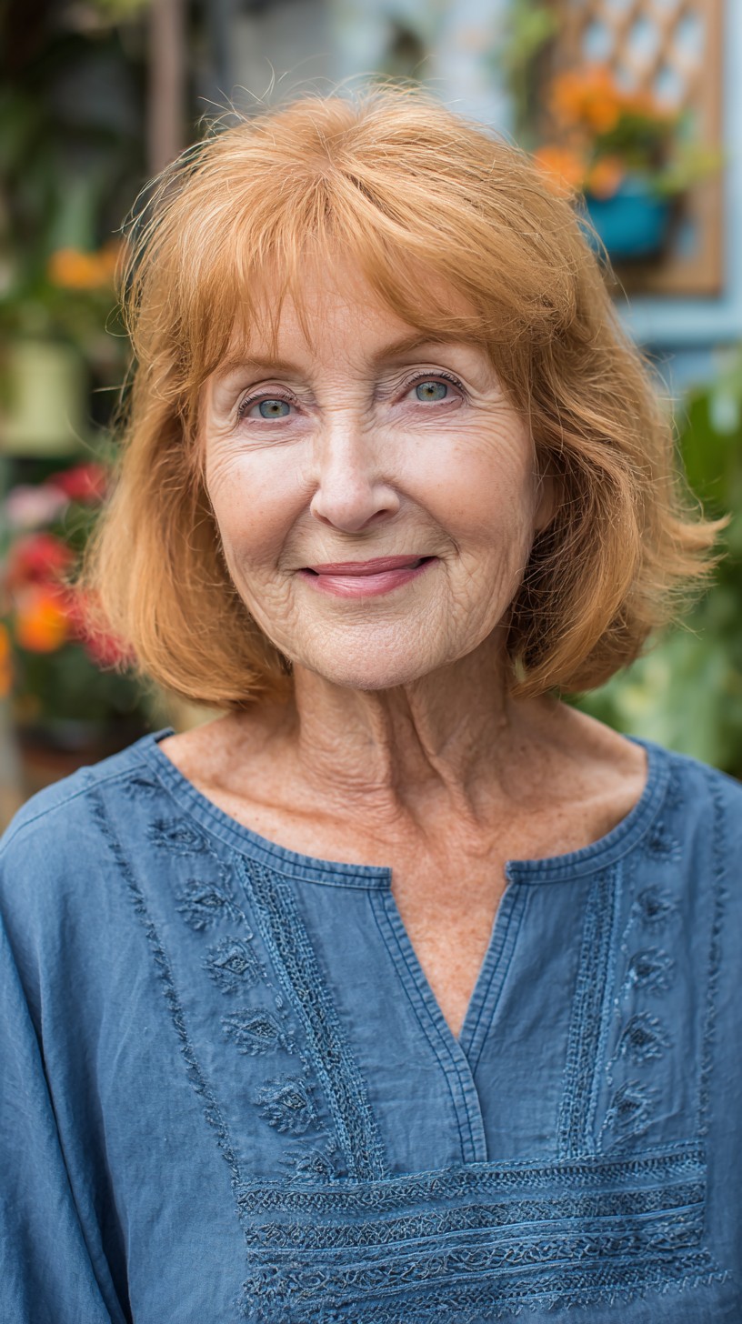 Soft Copper Chin-Grazing Lob with Feathered Fringe and Crown Lift