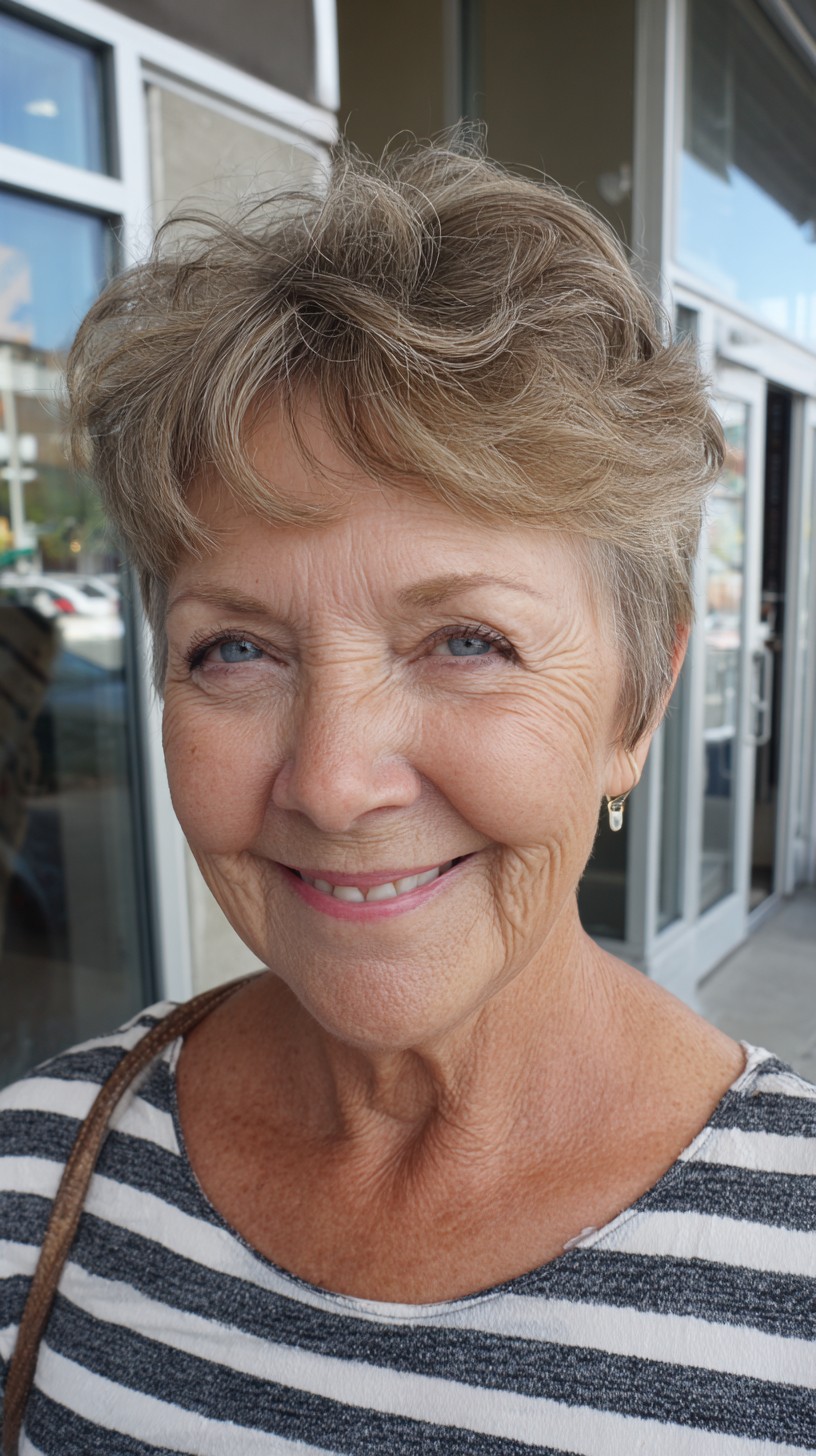 Soft Feathered Short Pixie with Lifted Crown