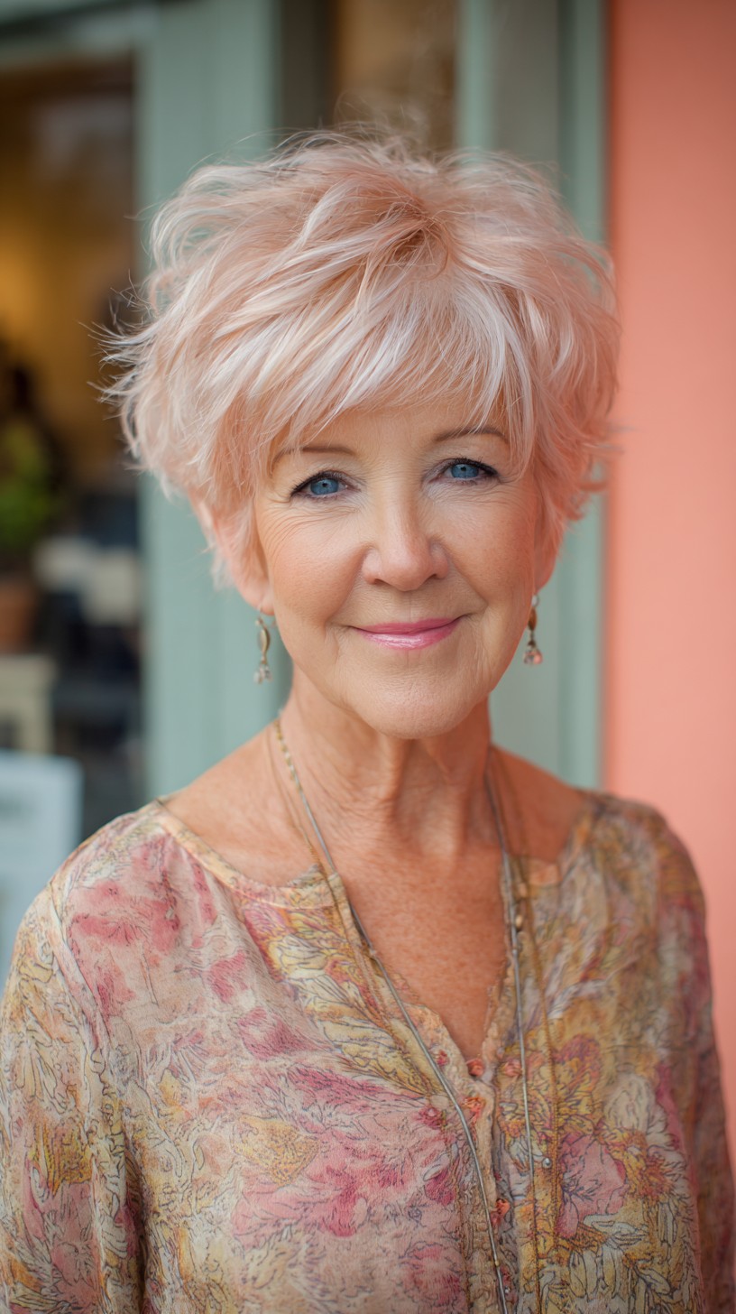 Soft Rose-Blonde Feathered Pixie Shag