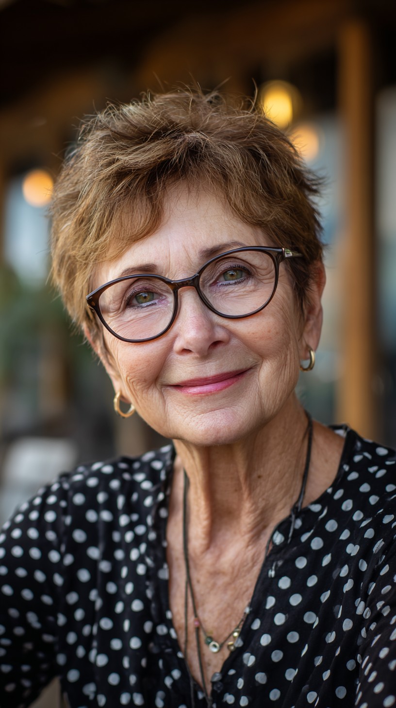 Soft Salt-and-Pepper Pixie with Crown Lift and Glasses-Friendly Temple Tuck