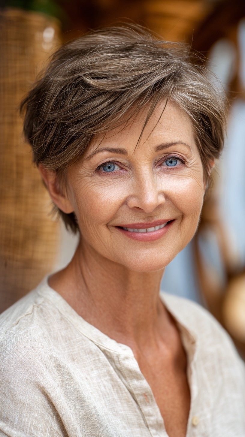Soft Salt-and-Pepper Pixie with Wispy Side Sweep