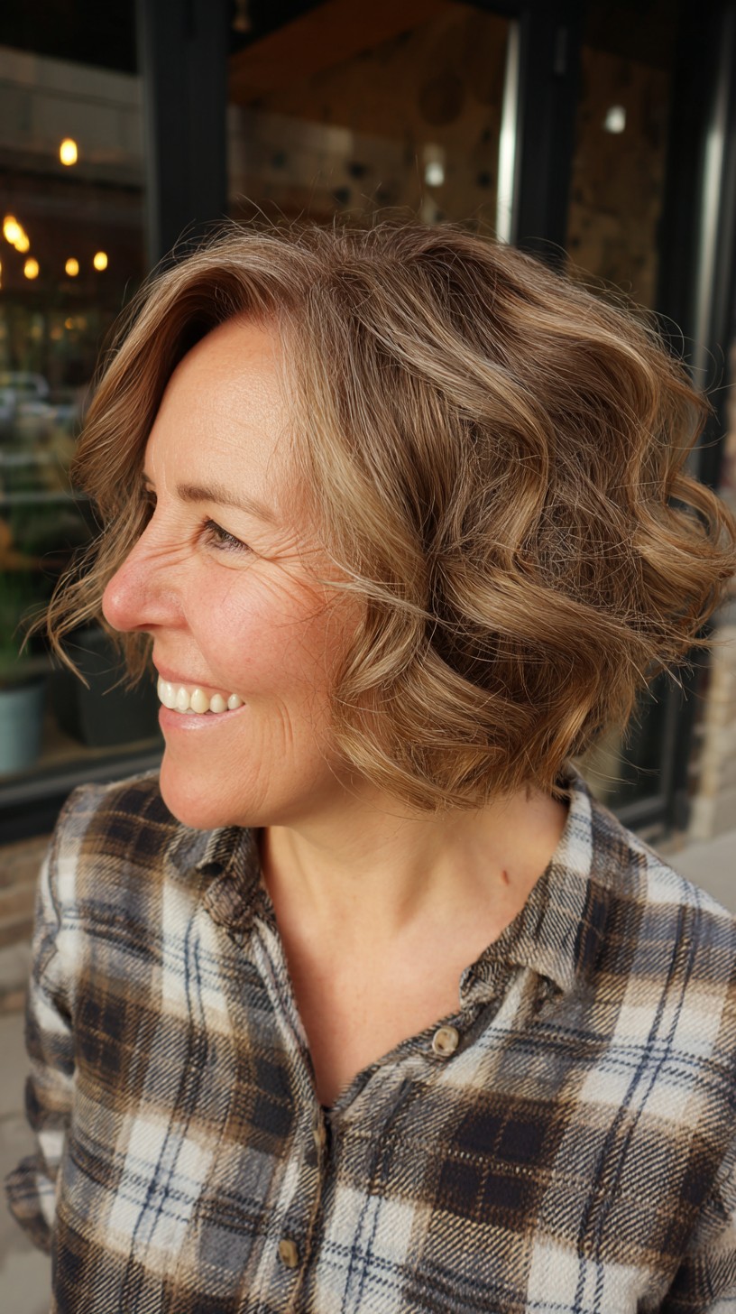Soft Wavy Chin-Length Bob with Root-Blend Balayage