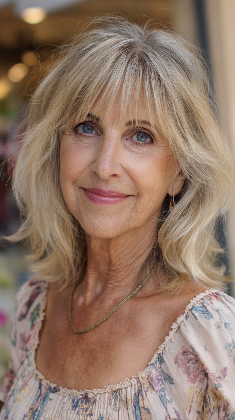 Sunwashed Silver-Blonde Shoulder Shag with Micro Fringe