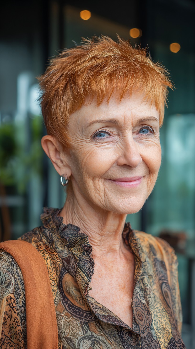 Textured Copper Pixie with Micro Fringe and Tapered Sides