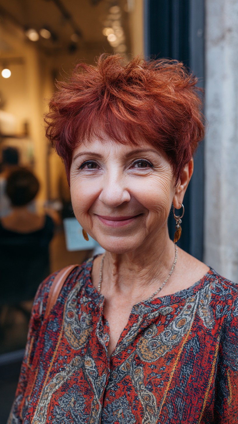 Vibrant Copper Feathered Pixie with Airy Crown Lift