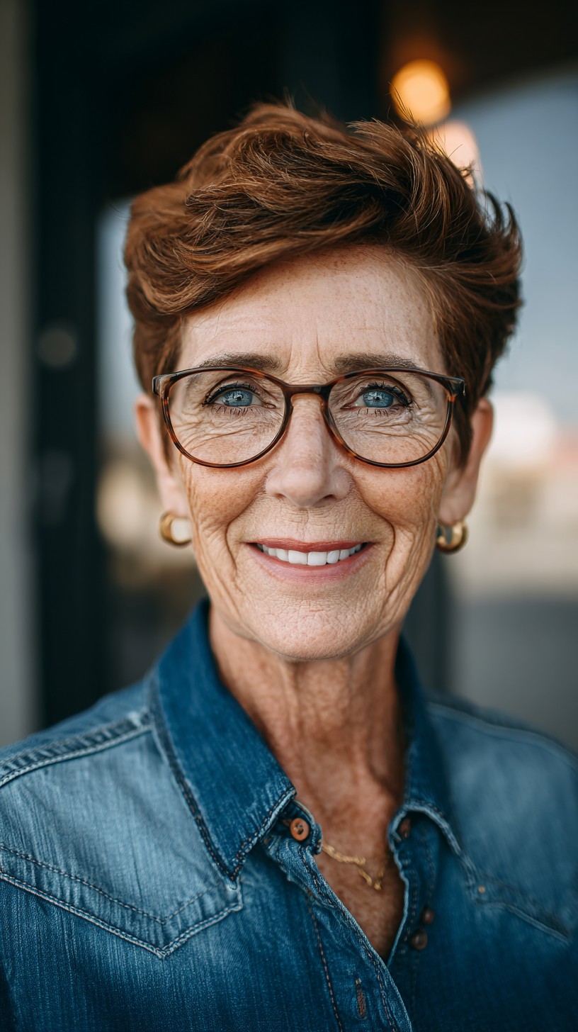 Voluminous Textured Pixie with Glasses-Frame Alignment