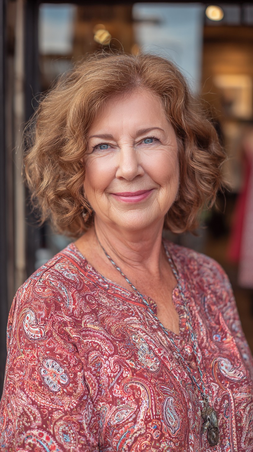 Warm Auburn Curly Chin-Length Bob with Soft Interior Layers