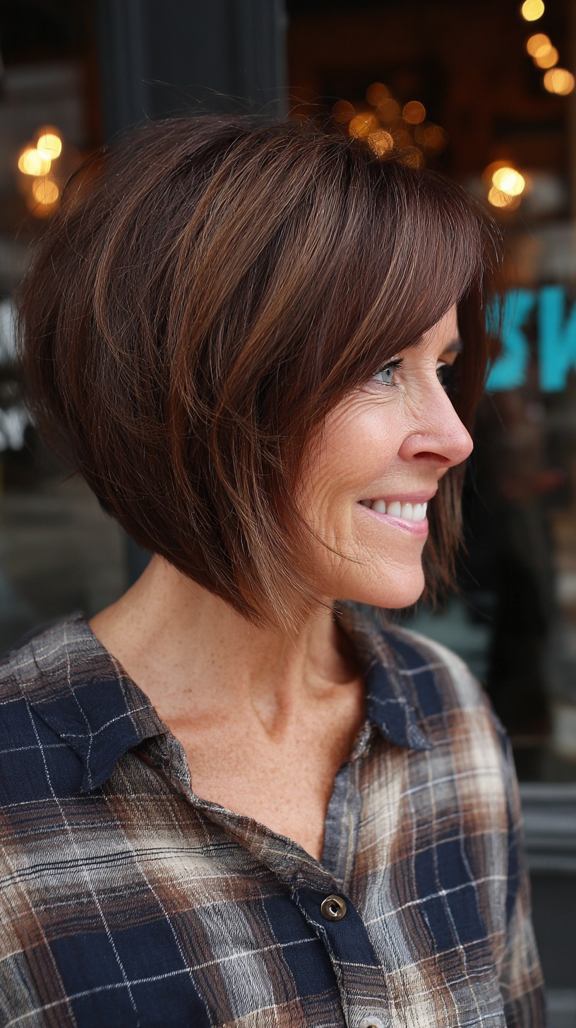 Warm Chestnut Forward-Weighted Chin-Length Bob