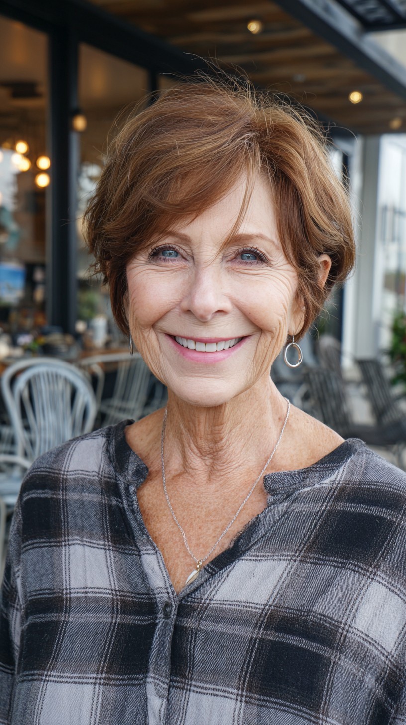 Warm Chestnut Short Pixie-Bob with Lifted Crown and Side-Swept Fringe
