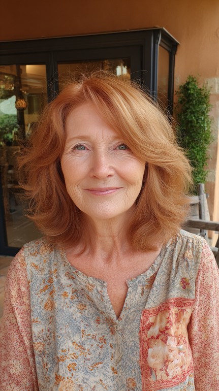 Warm Copper Mid-Length Layered Lob with Soft Curtain Fringe
