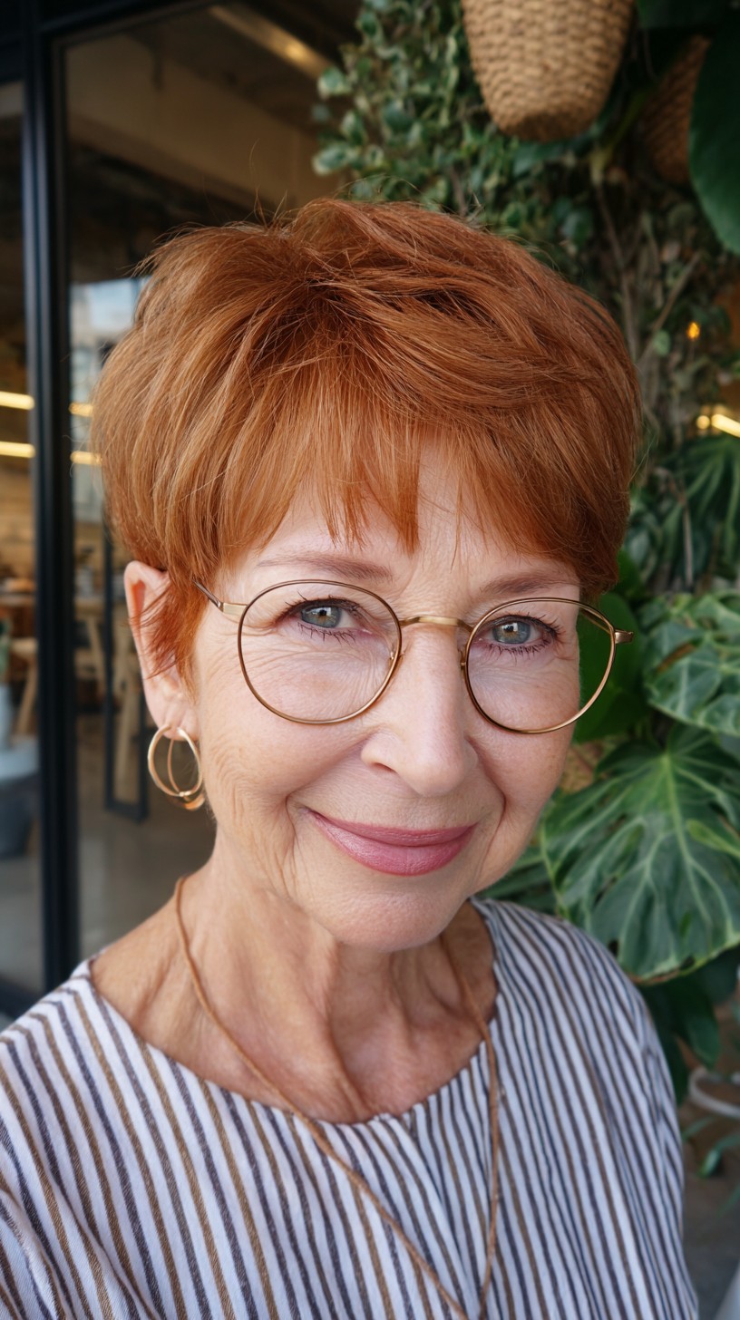 Warm Copper Tapered Pixie with Short Fringe