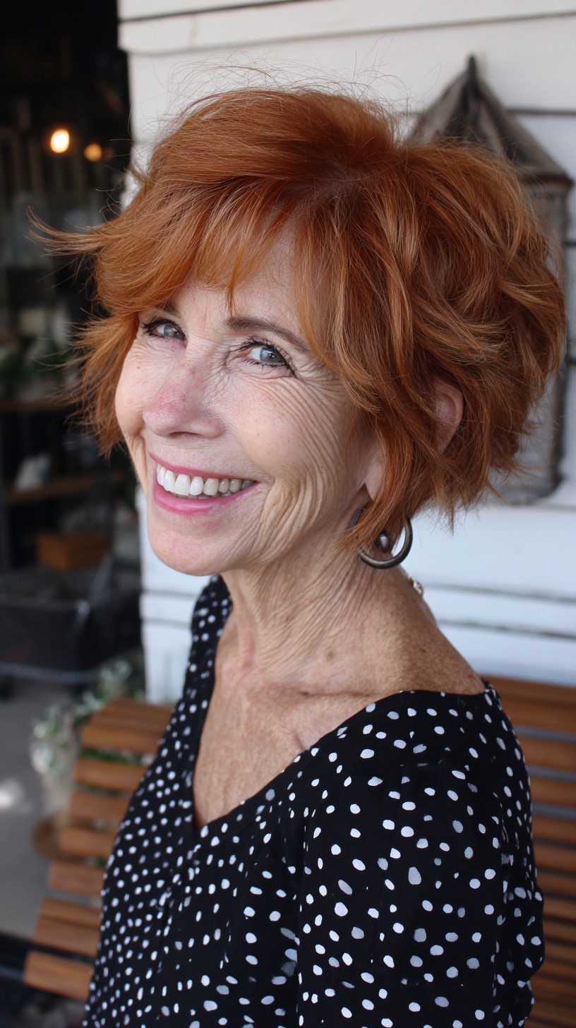 Feathered Copper Short Slope Bob with Stacked Back