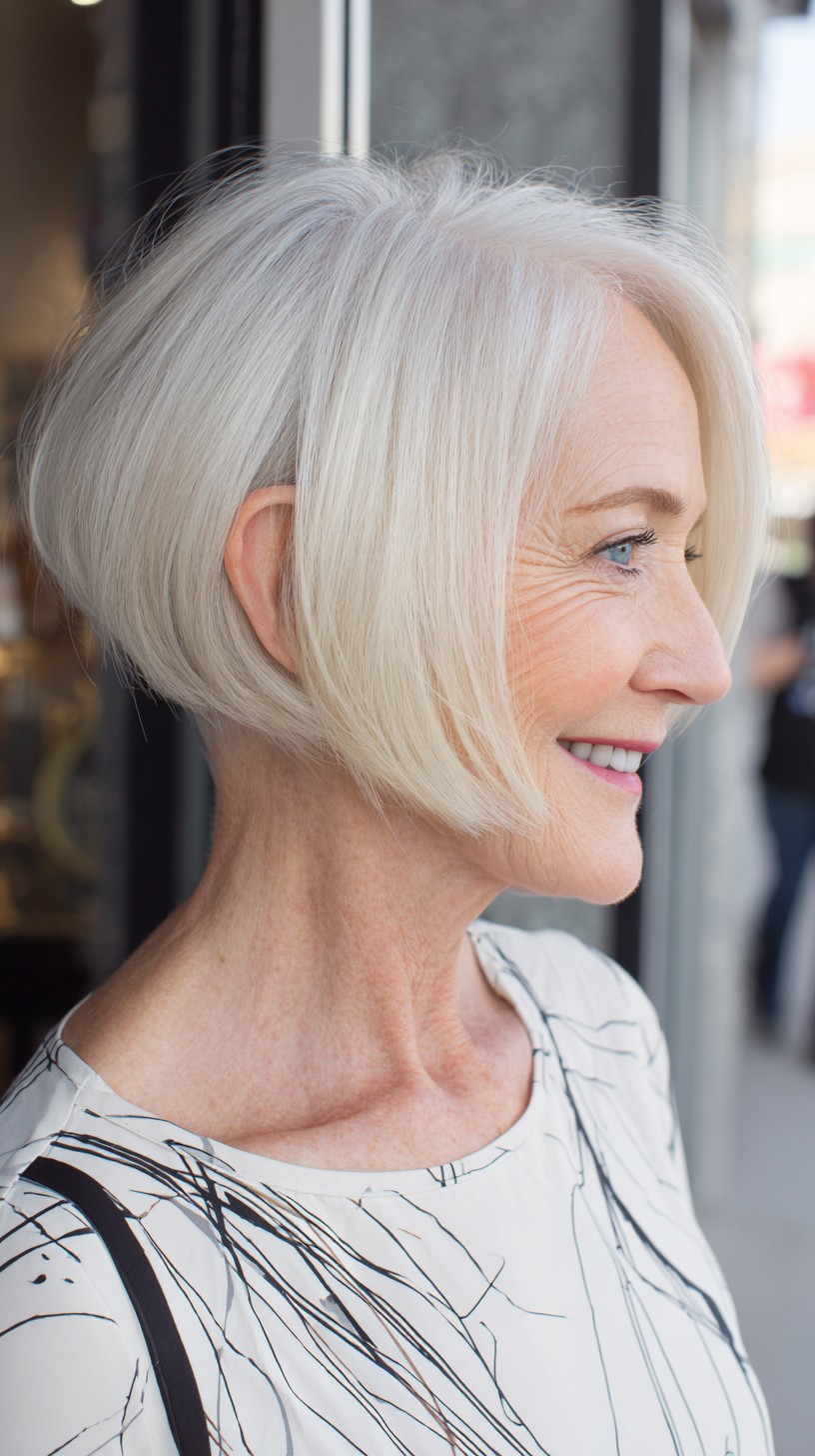 Ivory Angled Stacked Bob with Face-Framing Front