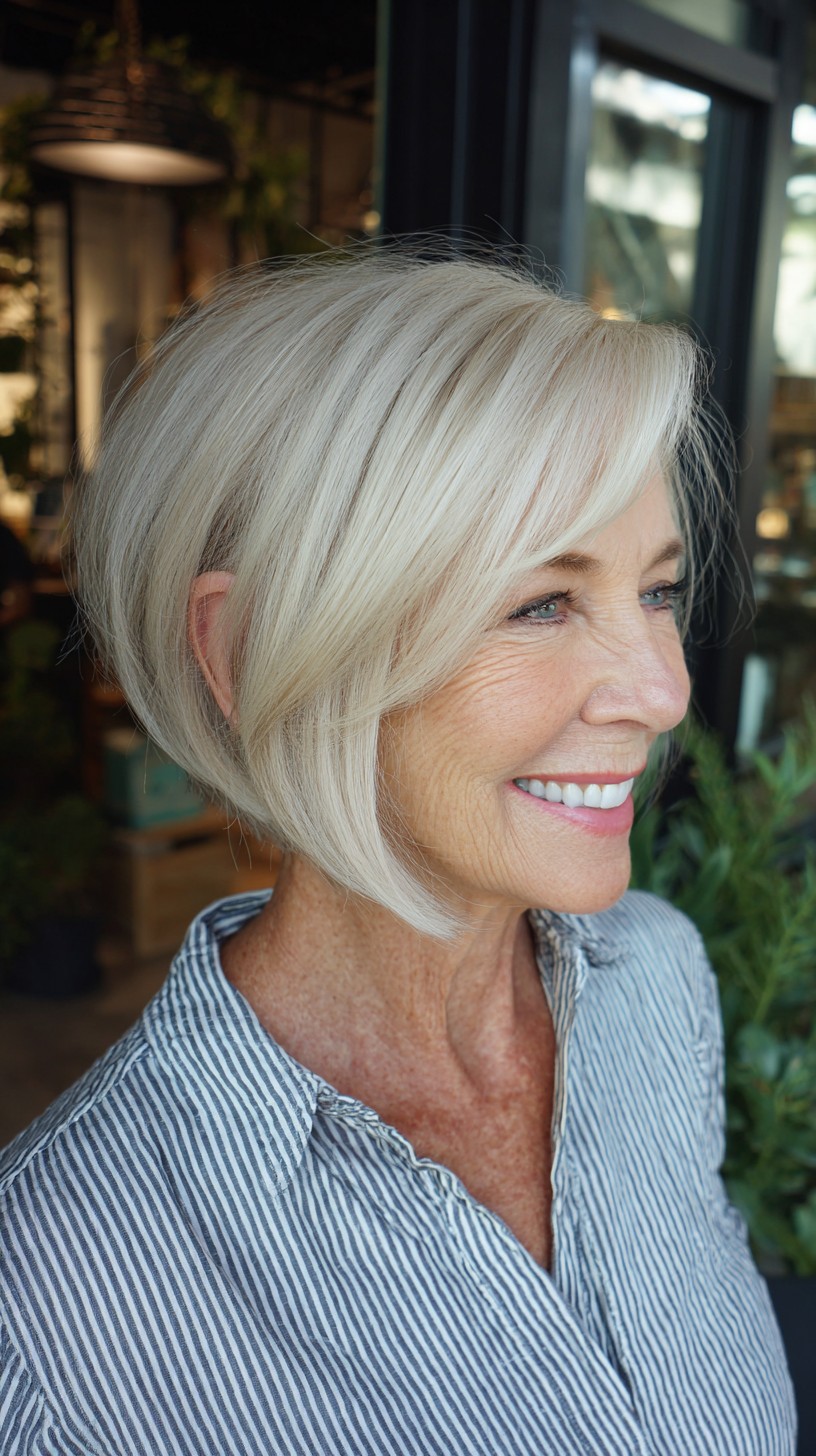 Platinum Soft-Rooted Angled Bob with Long Face-Framing Edge