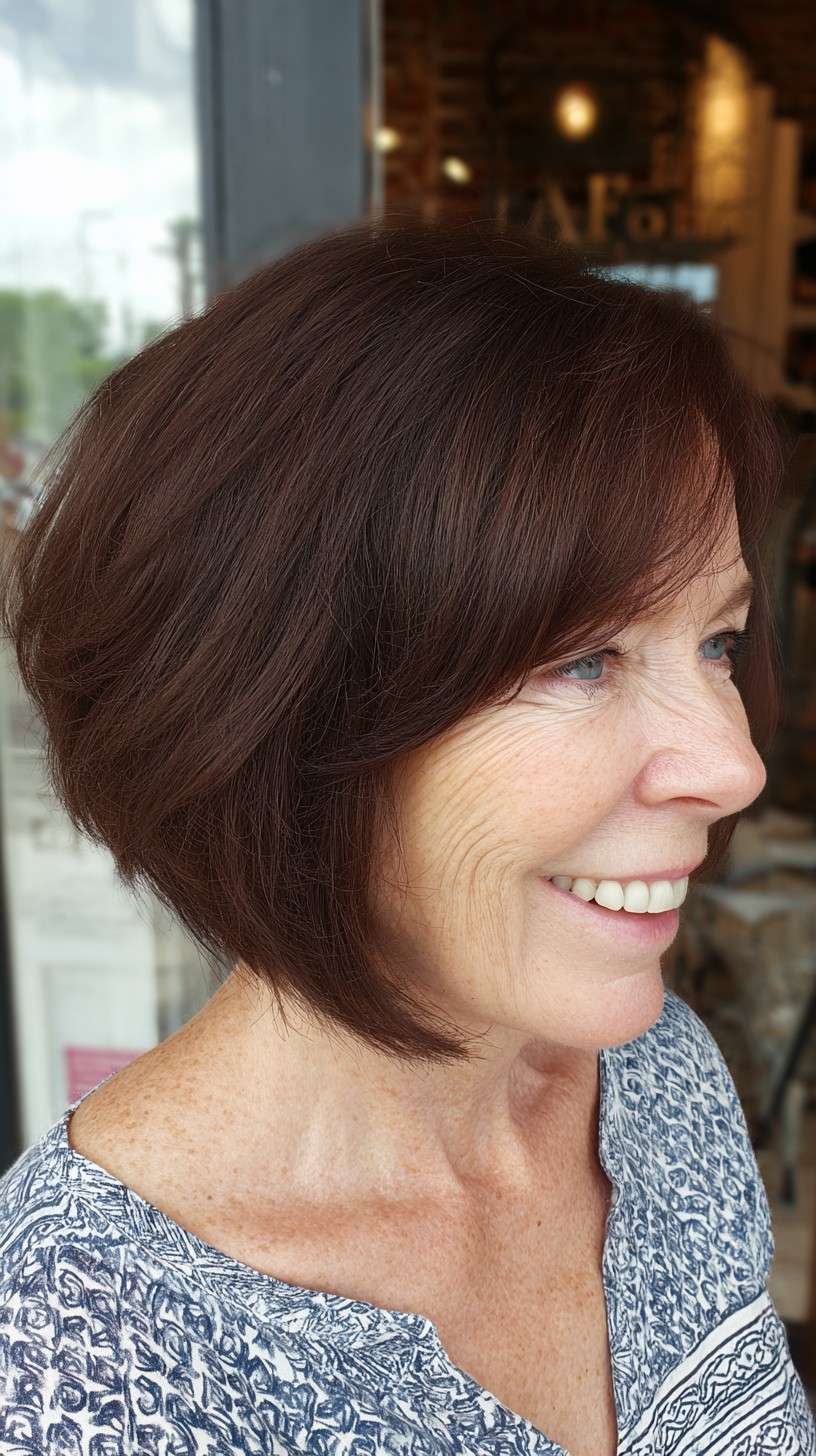 Rounded Chestnut Slope Bob with Subtle Face-Framing Edge