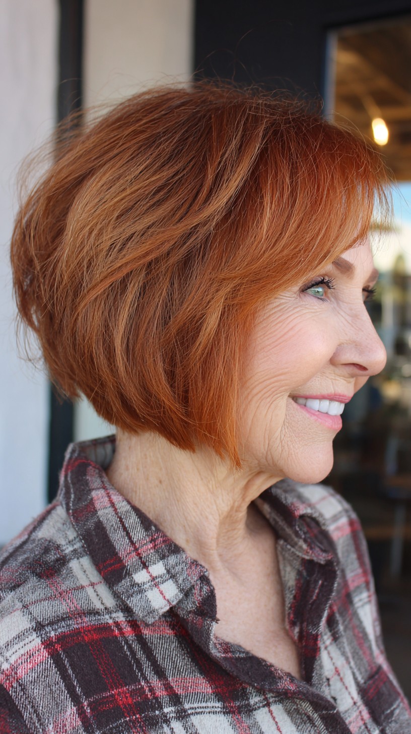 Rounded Copper Slope Bob with Subtle Face-Framing Ribbon