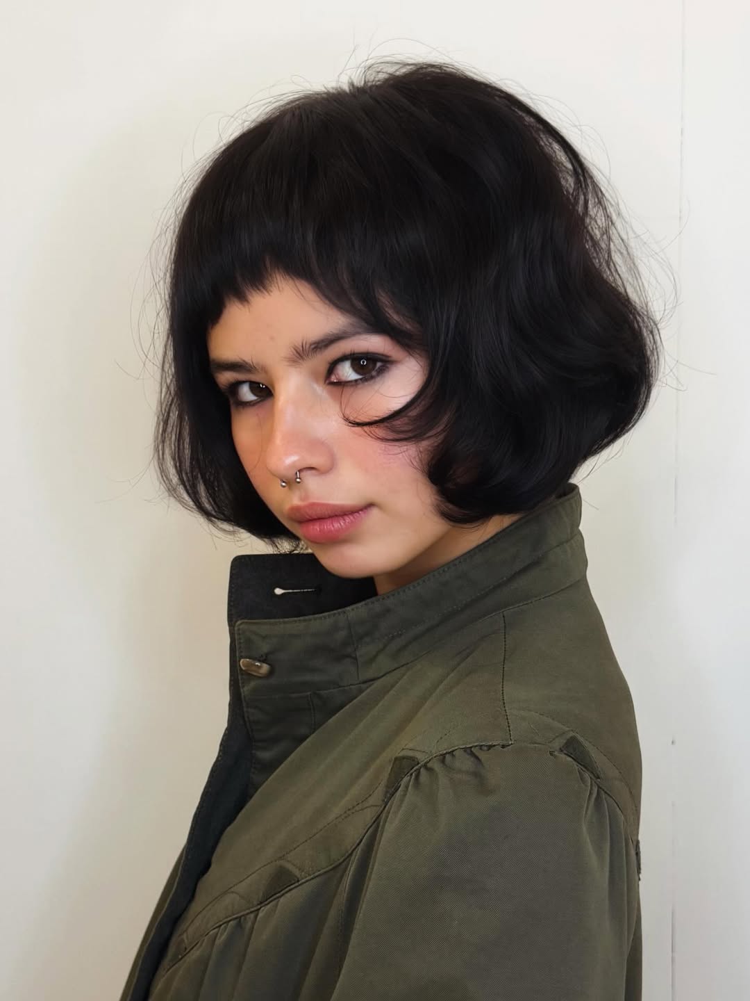 Rounded Short French Bob with Feathered Baby Fringe