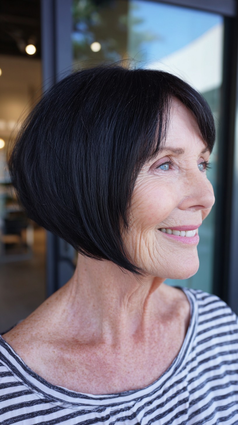 Sleek Chin-Length Inverted Bob with Soft Side Fringe