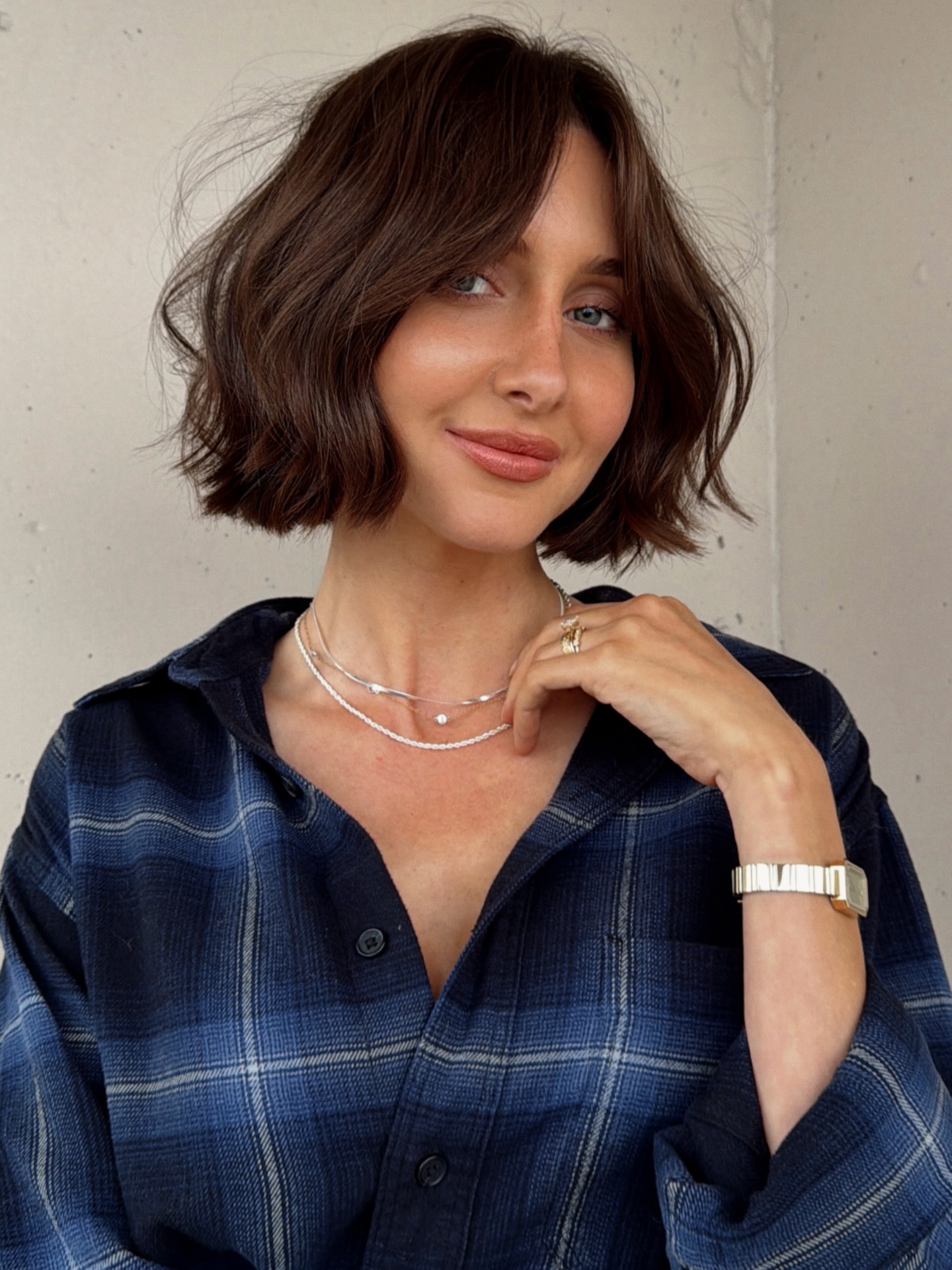 Soft Chocolate Curtain French Bob with Textured Ends
