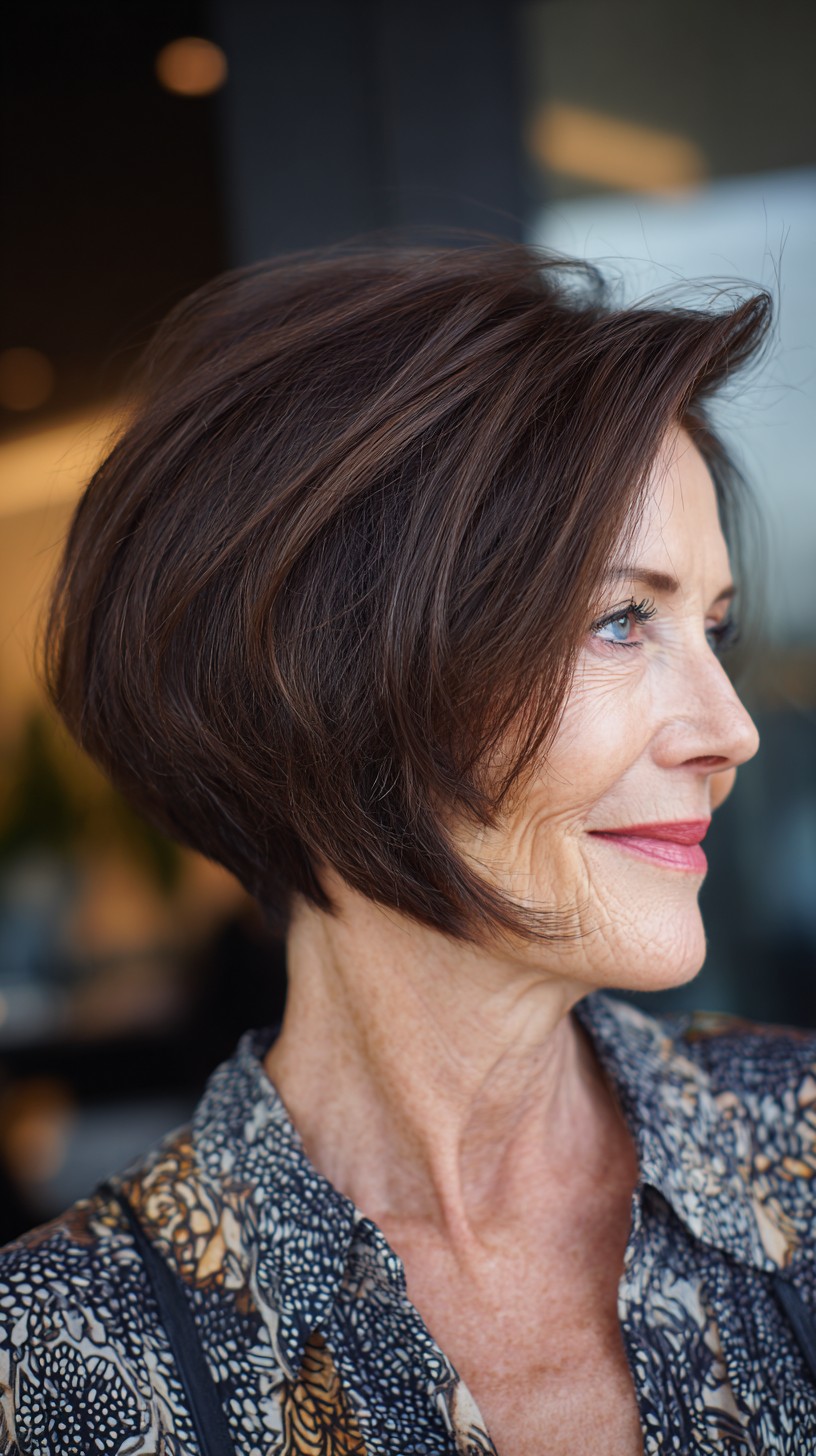 Warm Chocolate Graduated Slope Bob with Face-Framing Layers