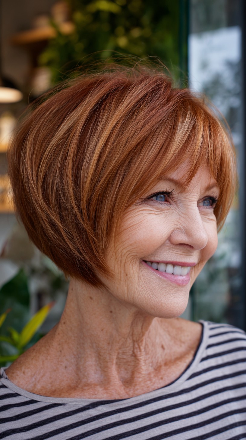 Warm Copper Rounded Slope Bob with Short Side-Swept Edge