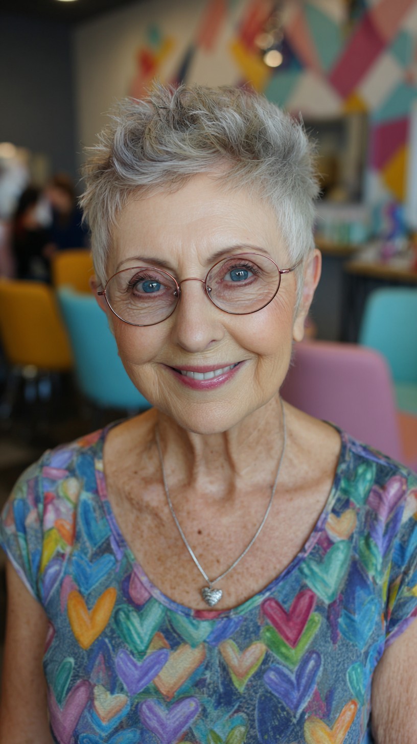 Short Silver Pixie with Choppy Textured Top and Tapered Sides