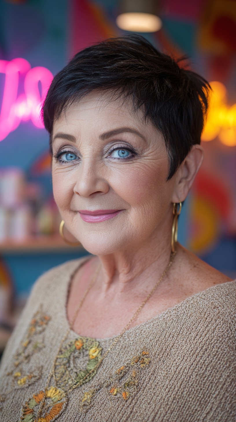 Short Textured Pixie with Point-Cut Fringe and Tapered Nape