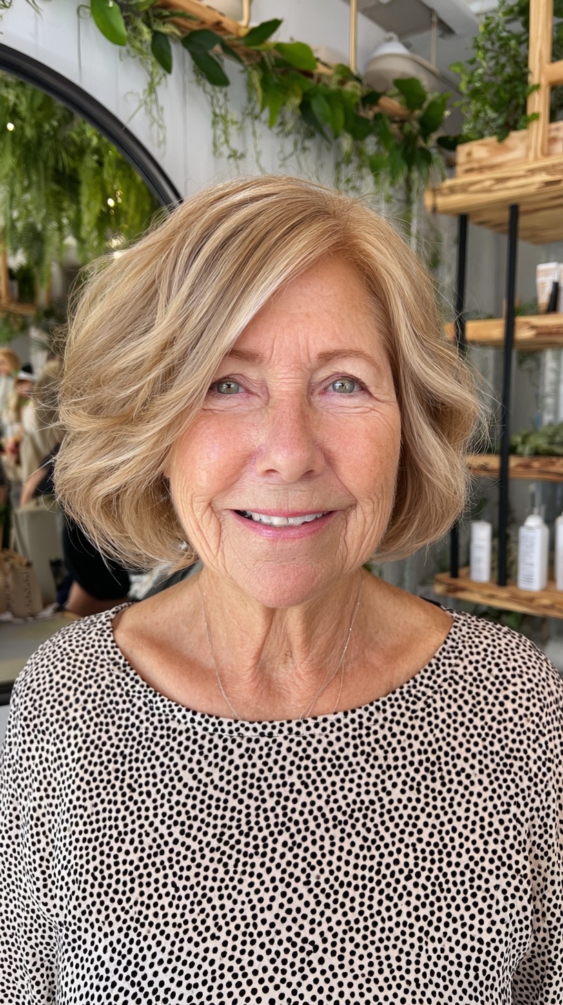 Blended Blonde Ripple Bob with Long Side-Sweep