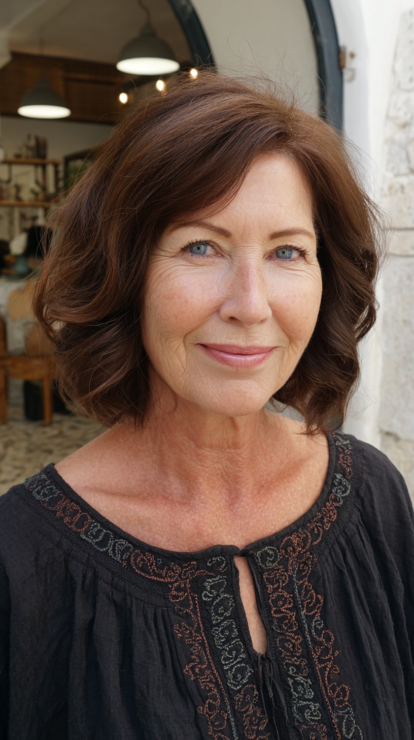 Chestnut Ripple Bob with Soft Interior Stack and Side Lift