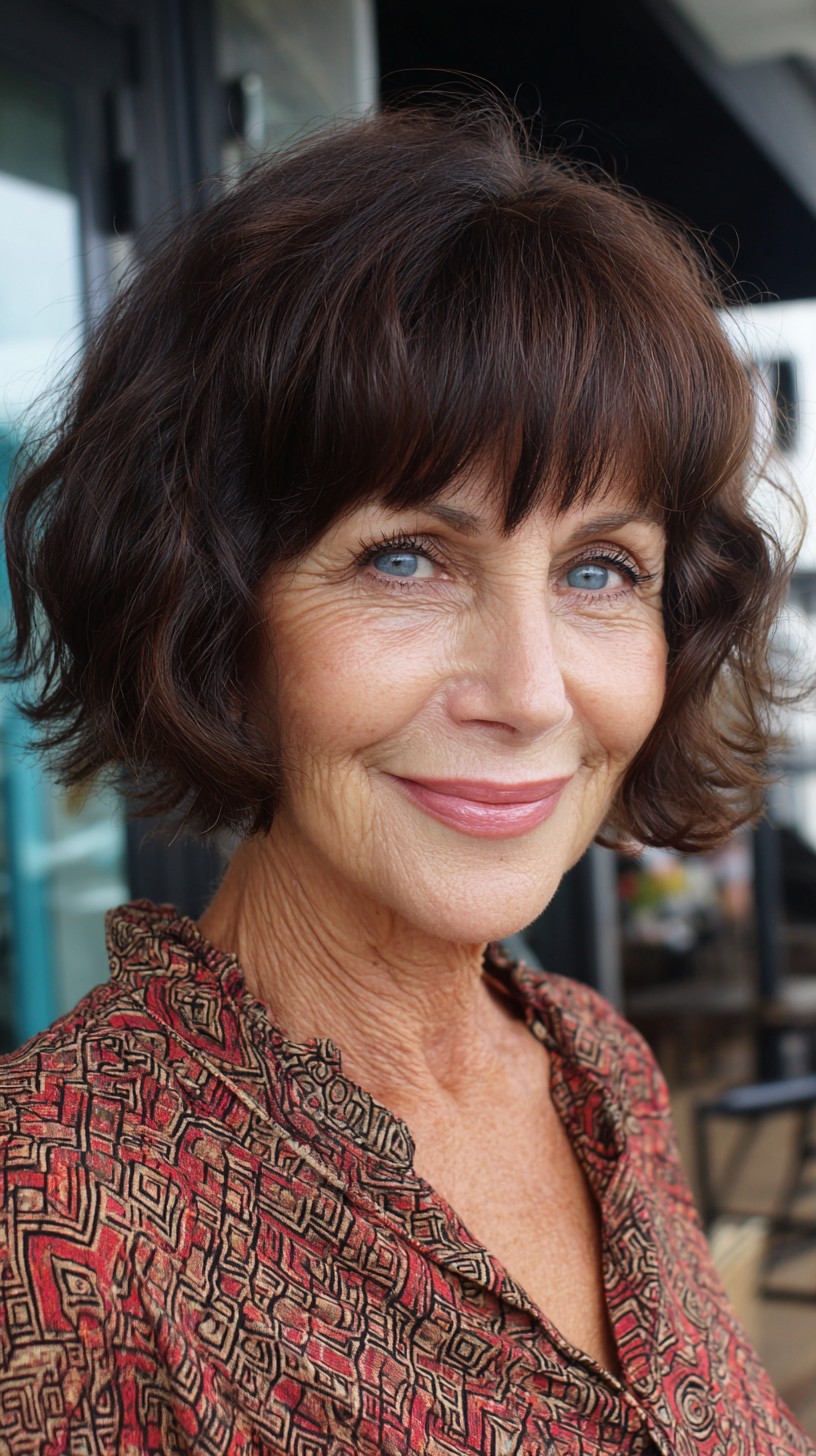 Dark Chocolate Wavy Ripple Bob with Short Micro-Bangs